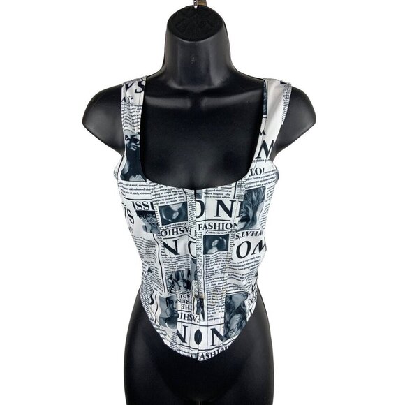 newspaper  design  boned corset top 36 chest - Picture 1 of 7
